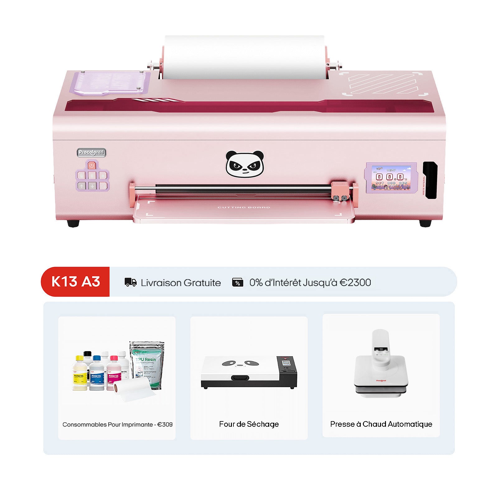 Imprimante DTF K13 13" A3 & Ensemble complet - Rose