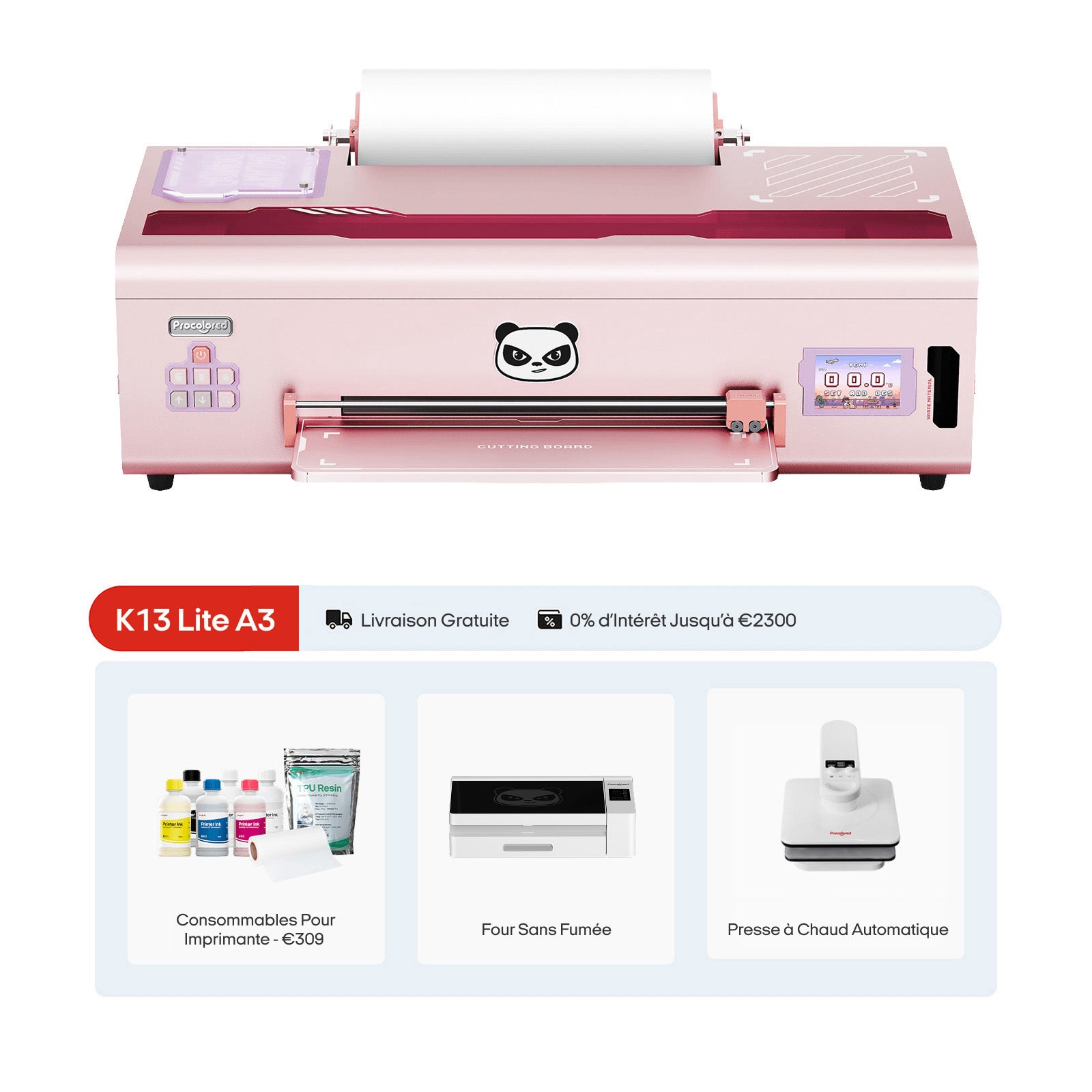 Imprimante DTF K13 Lite 13" A3 & Ensemble complet Premium - Rose
