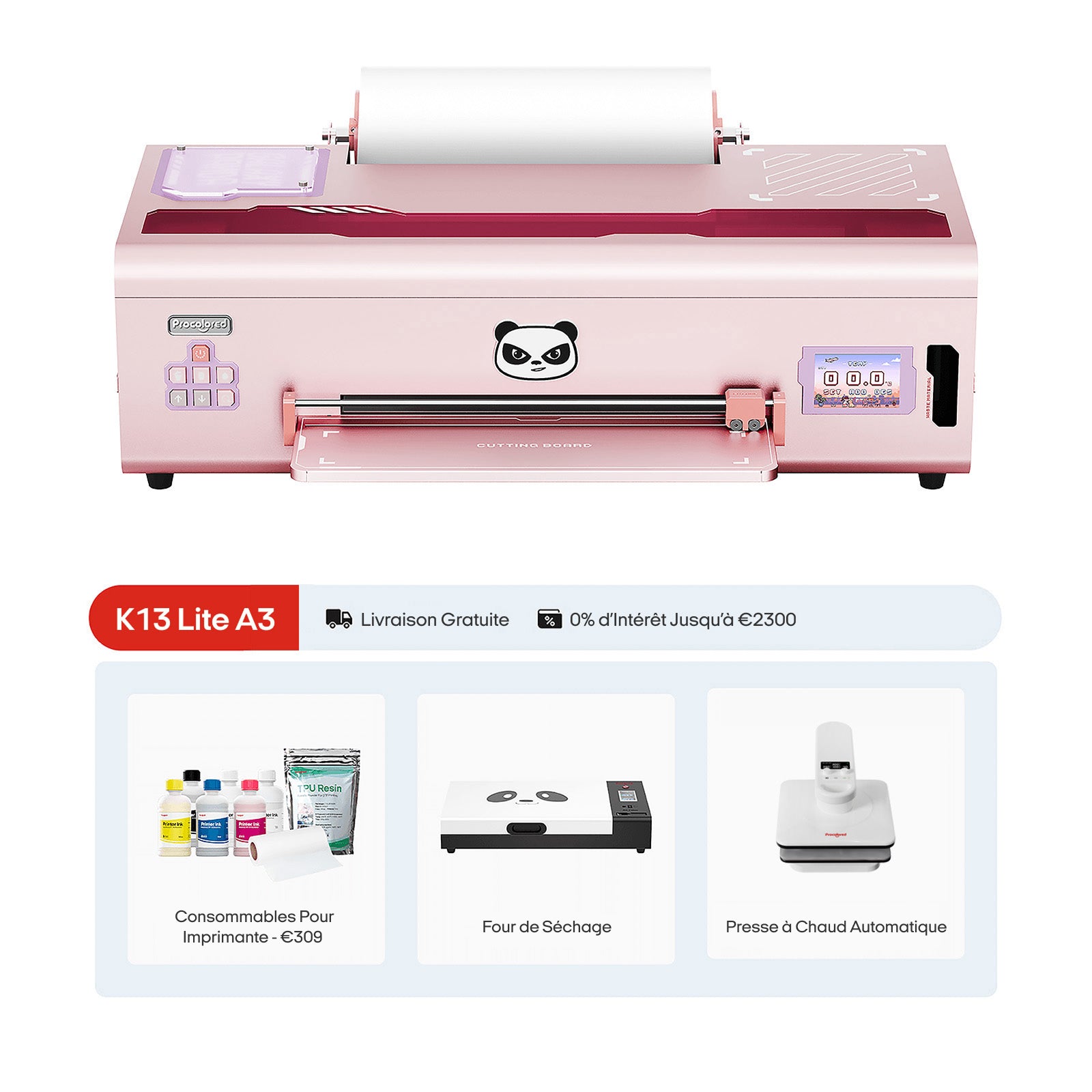 Imprimante DTF K13 Lite 13" A3 & Ensemble complet - Rose