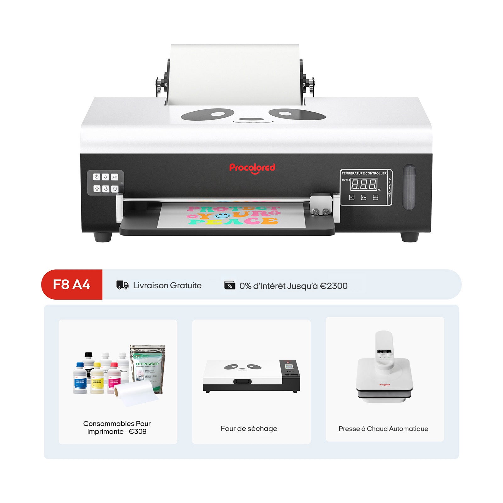 Imprimante DTF Procolored F8 Panda 8,2" A4 L800 & Ensemble complet