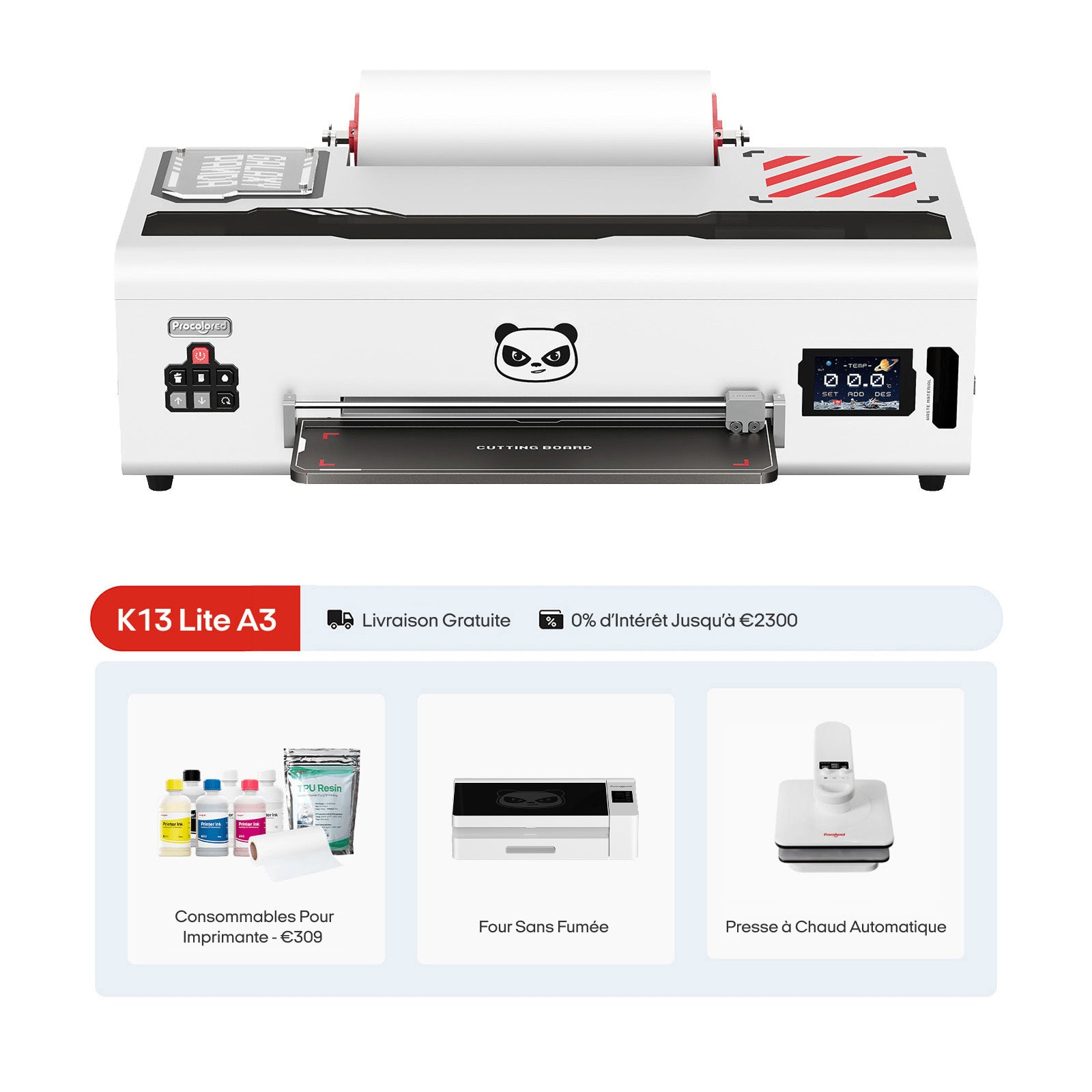 Imprimante DTF K13 Lite 13" A3 & Ensemble complet Premium - Blanche