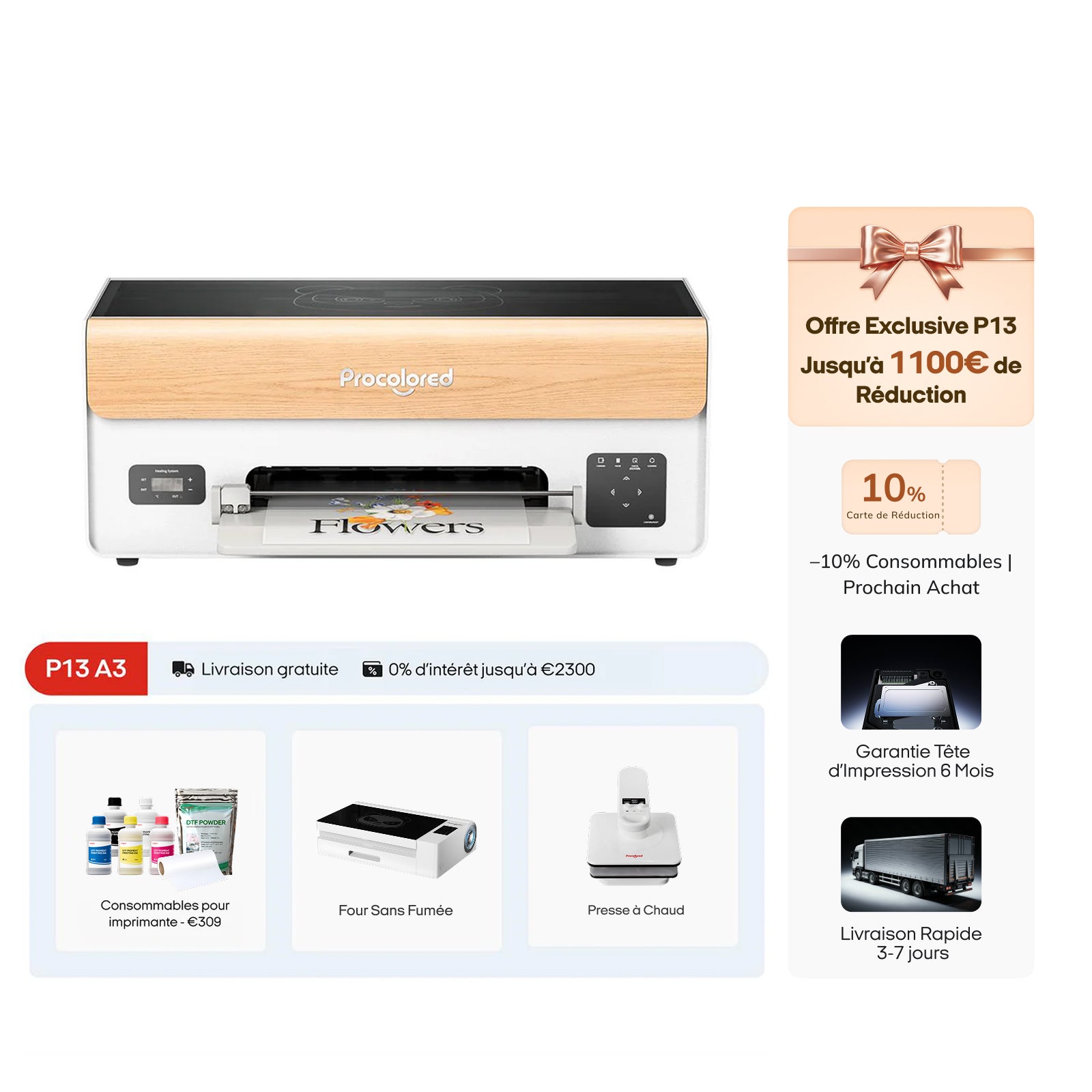 Imprimante DTF Procolored P13 13" A3 XP600 & Ensemble Complet Premium