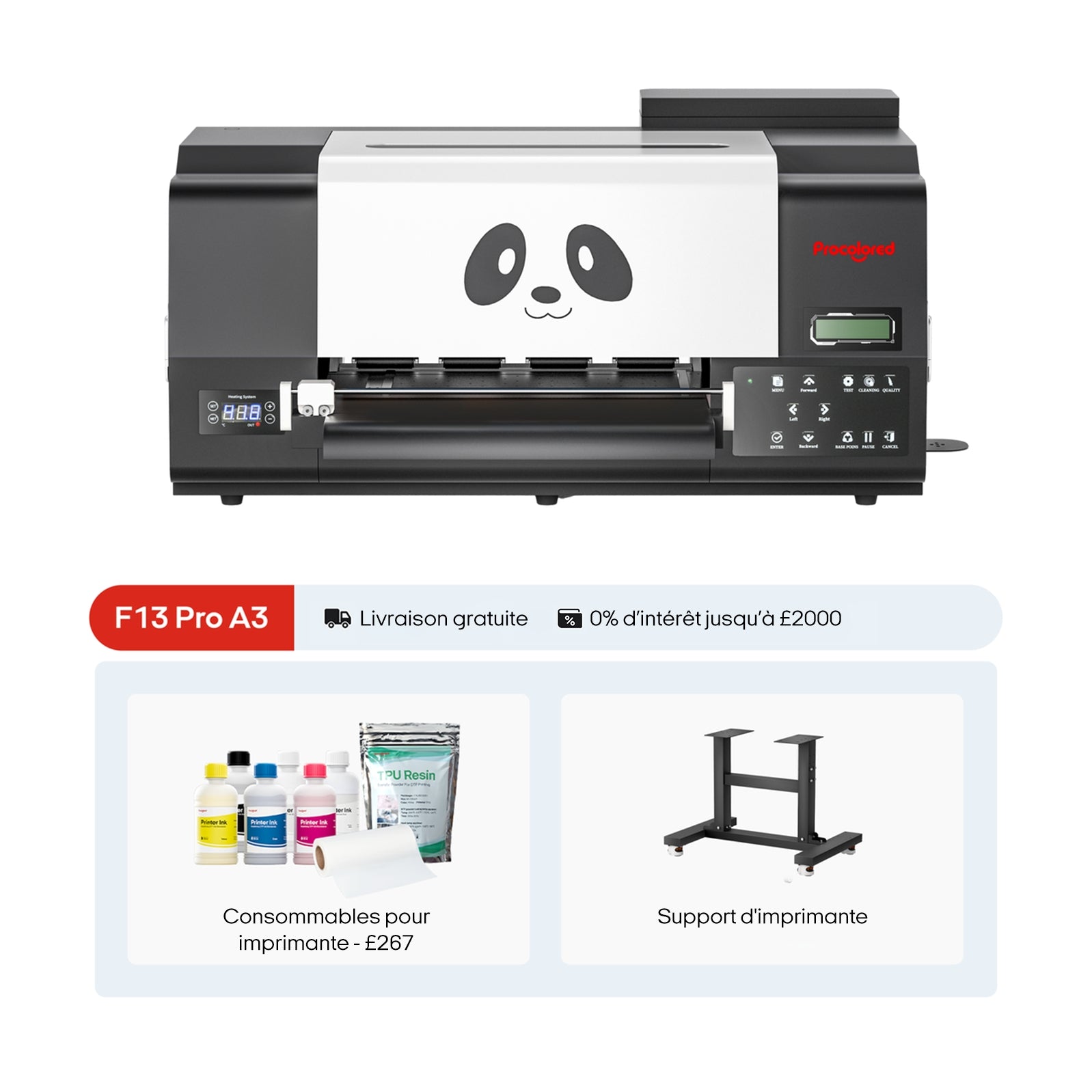Imprimante DTF Procolored F13 Pro Panda 13" A3 Dual XP600 & Support